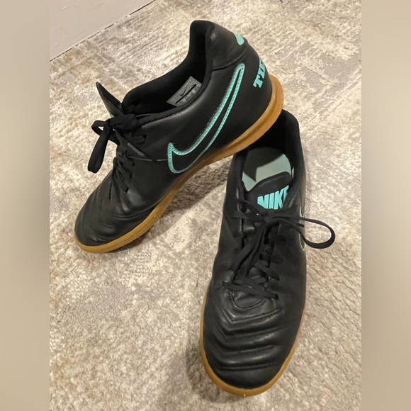 Nike Tiempo X Río III  Black & Turquoise Indoor Soccer Shoes Size 8.5 Futbol - Picture 2 of 10